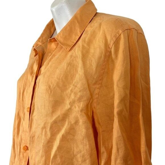 Chicos No Iron Womens 100% Linen Orange Button Down Tie Front Shirt Top 2 / L - Picture 11 of 16